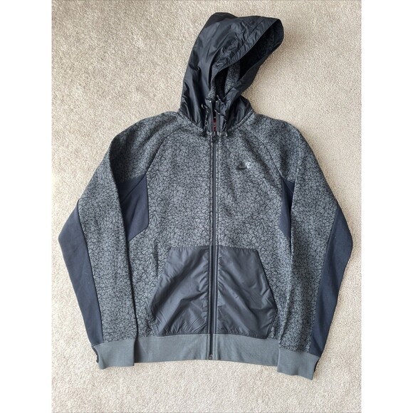 Nike Other - Nike Jacket Men Medium Hybrid Fleece Hooded Full Zip Black Gray Geometric Cement